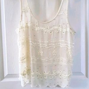 Vintage Cream Scalloped Blouse